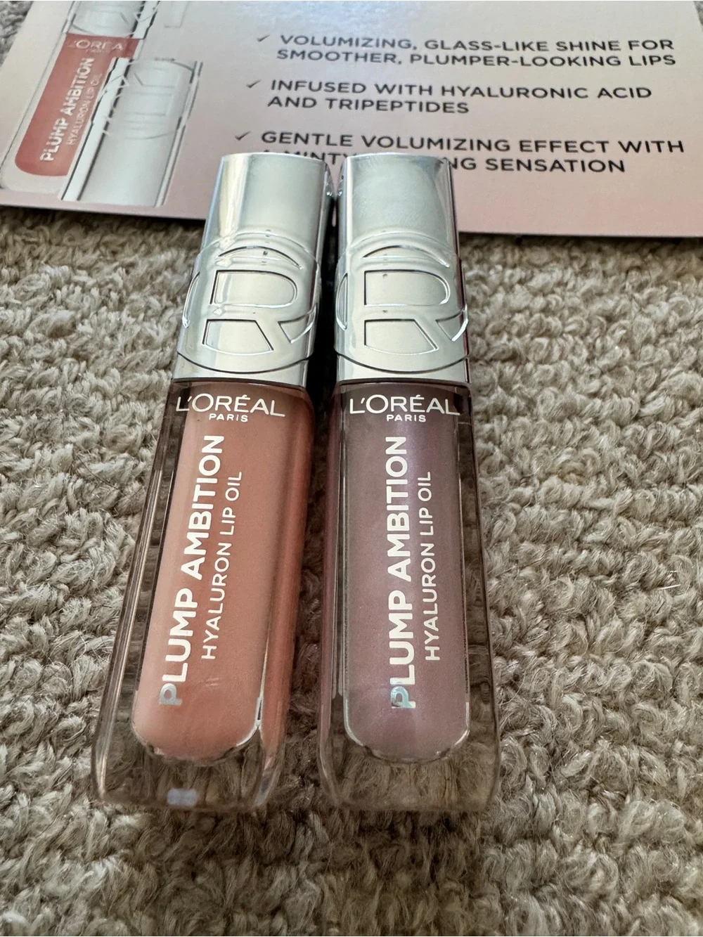 L'Oreal 2 Plump Ambition pH Hyaluron Lip Oil New Full Sz - 101 clear + 201 Milky